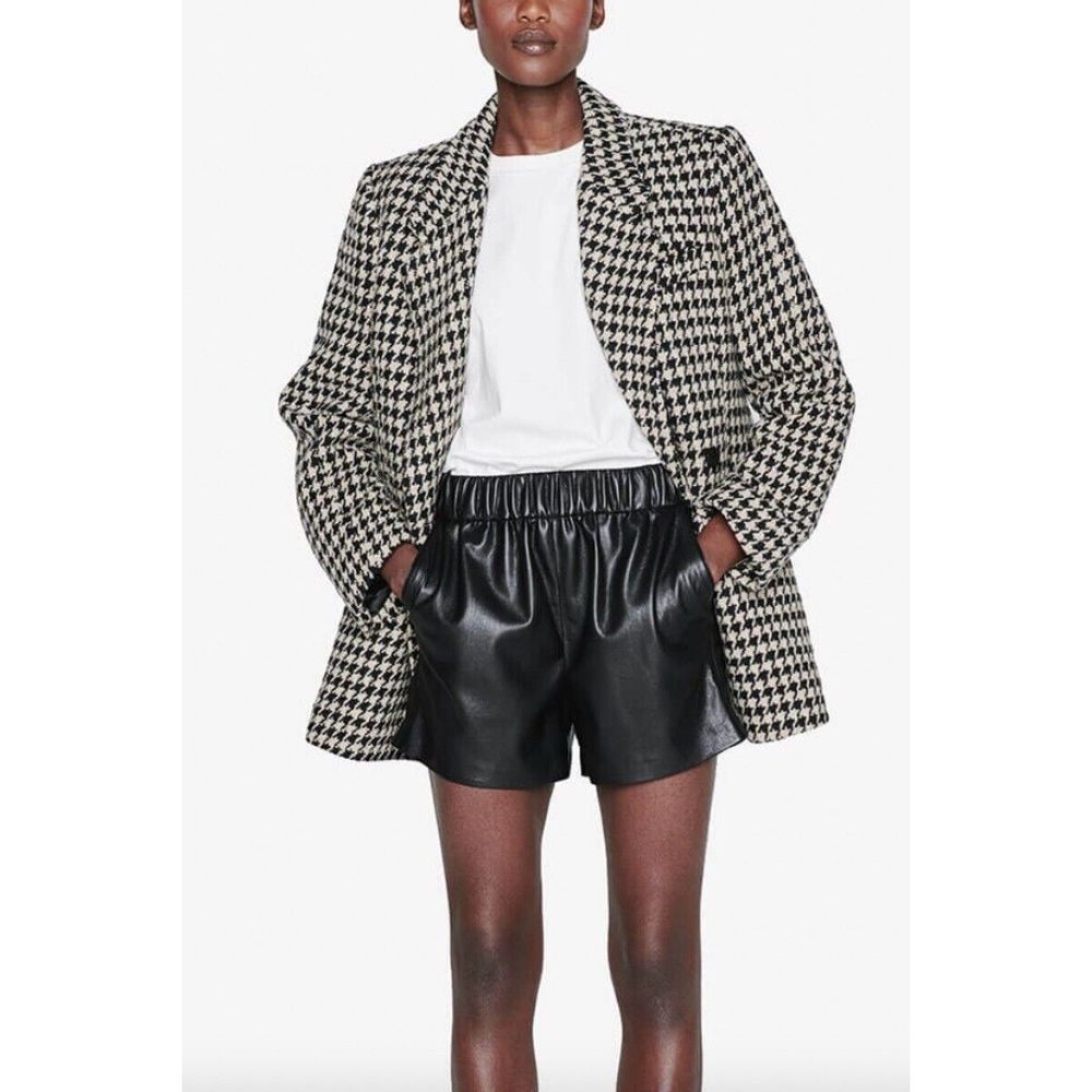 ANINE BING Sophia Shorts Black Vegan Leather Pull-On Trouser Small Black Pocket